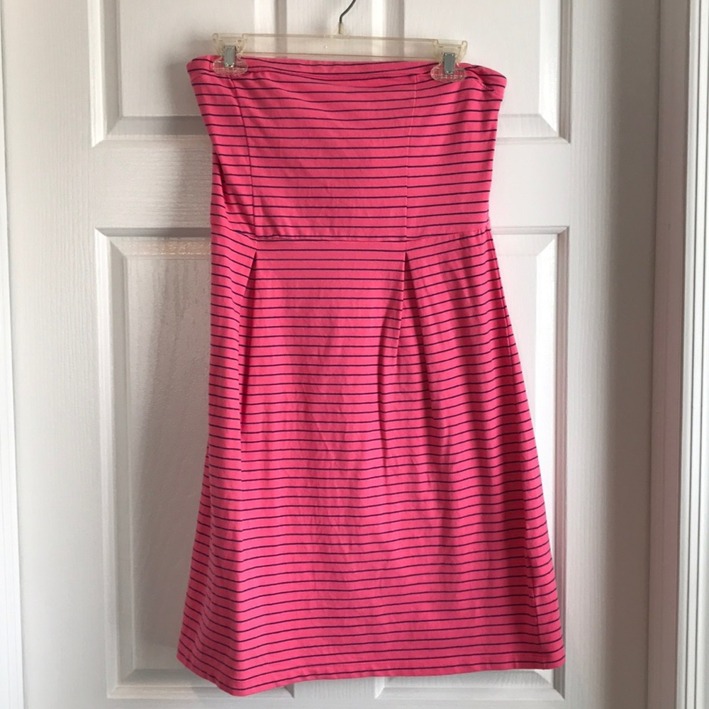 Pink and navy striped strapless dress size M